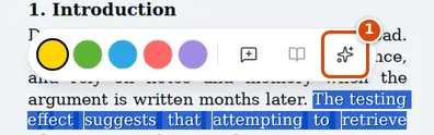 The reader's selection toolbar over a selected phrase, with the Explain button marked