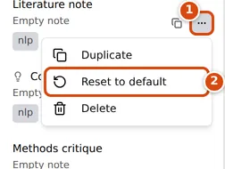 A built-in template in the Templates list with its menu open, showing Duplicate, Reset to default and Delete